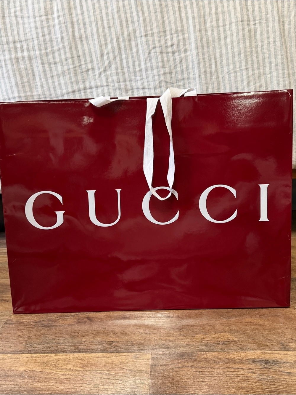 Gucci Red Glossy Shopping Bag with White Logo
